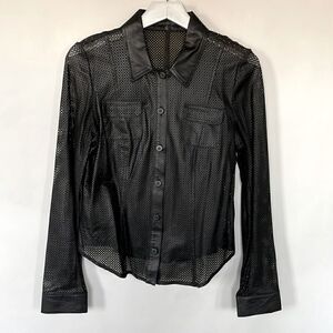 David Meister Genuine Leather Net Style Shirt
